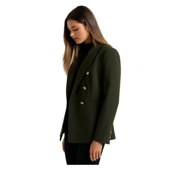 Ever New Milly Forest Green Gold Button Military Academia Double Breasted Blazer - Picture 6 of 15